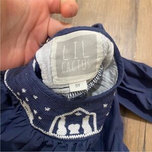 Lil Cactus Navy Blue Nativity Smocked Dress
